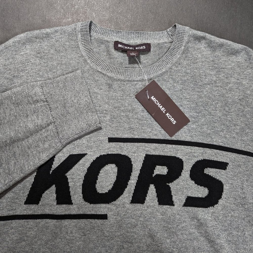 $98 Michel Kors Men Knit Crew Neck Sweater Size L Big Logo Long Sleeve Pullover - Picture 2 of 6